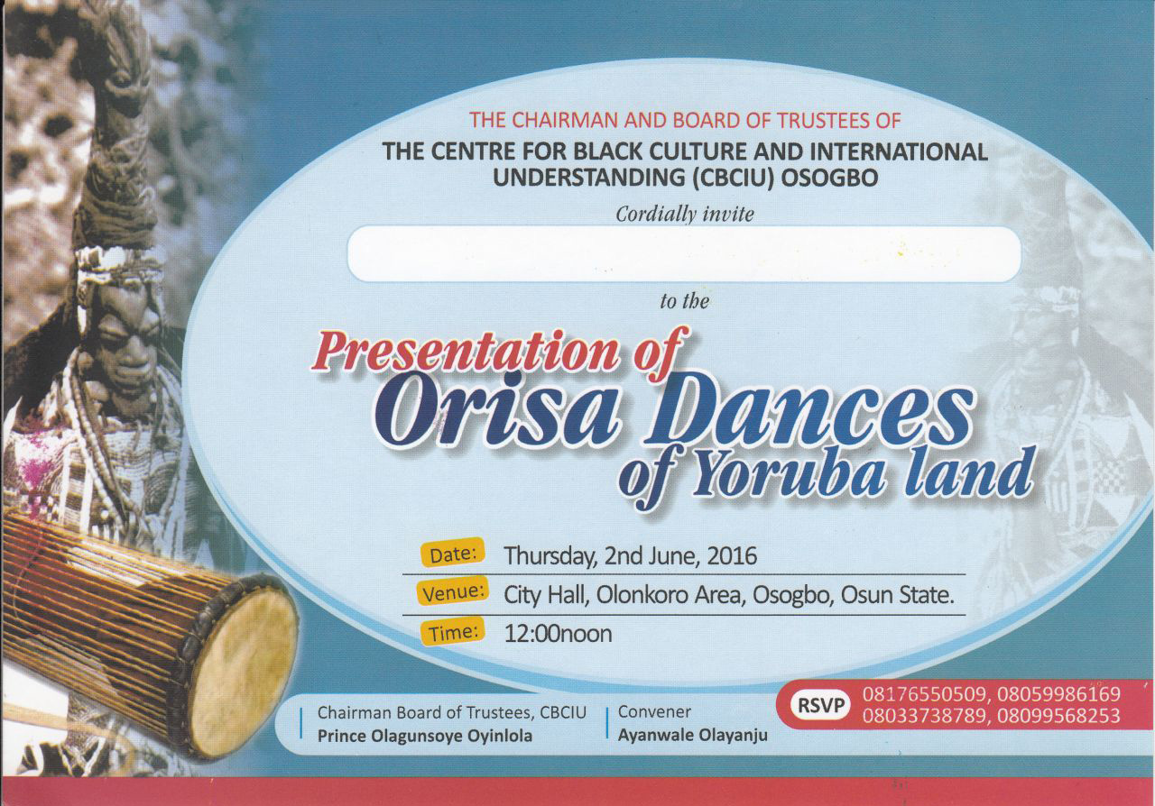 Presentation of Orisa Dance of Yoruba Land