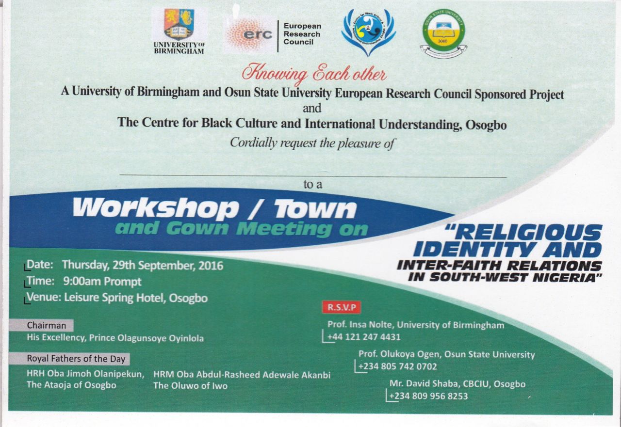 Religious Identity And Inter-Faith Relations In South-West Nigeria, CBCIU Osogbo